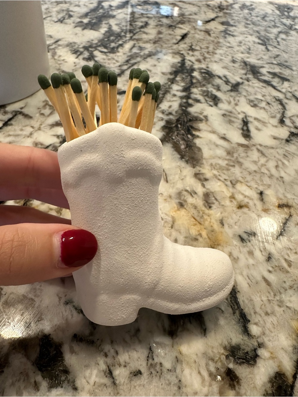 New White Ceramic Boot Matchstick Holder – Decorative Home Accent